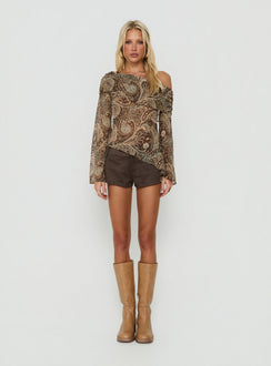 Haislee Chiffon Slouchy Long Sleeve Top Paisley
