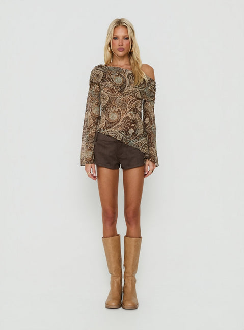 Haislee Chiffon Slouchy Long Sleeve Top Paisley