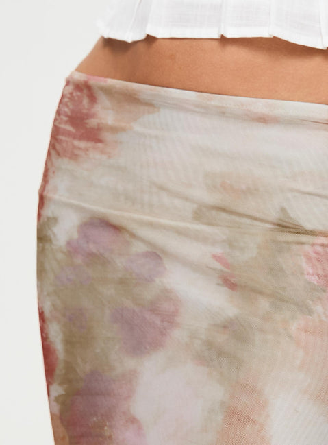 Maxi skirt Floral print, mesh material, elasticated waistband