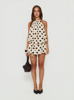 When In Rome Drop Waist Mini Dress White / Black Polka Dot