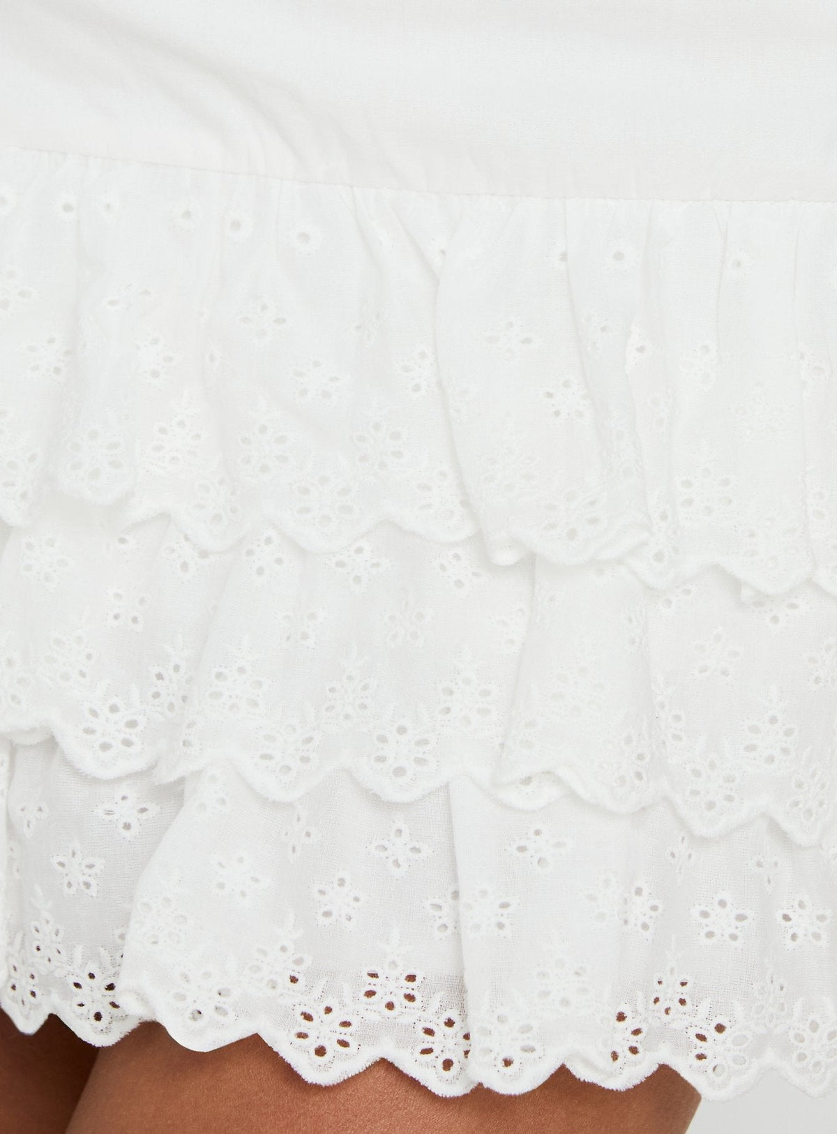 Elviana Tiered Mini Skirt White Anglaise