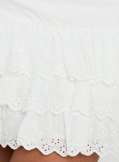 Elviana Tiered Mini Skirt White Anglaise