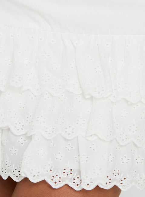 Elviana Tiered Mini Skirt White Anglaise