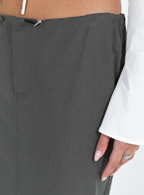 Front view of model wearing  front Mistry Midi Skirt Slate Princess Polly  