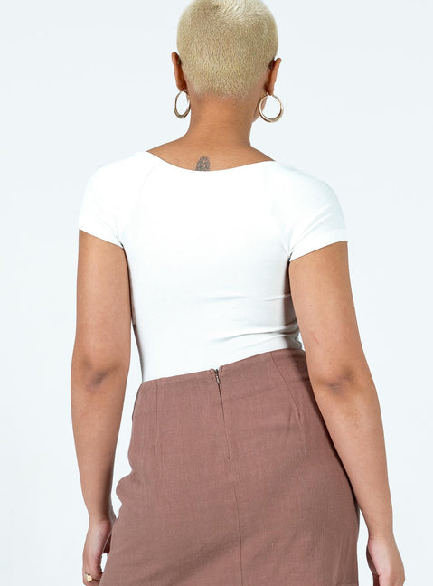 back view of model wearing Princess Polly Langley Bodysuit White Short Sleeves Square Neck 