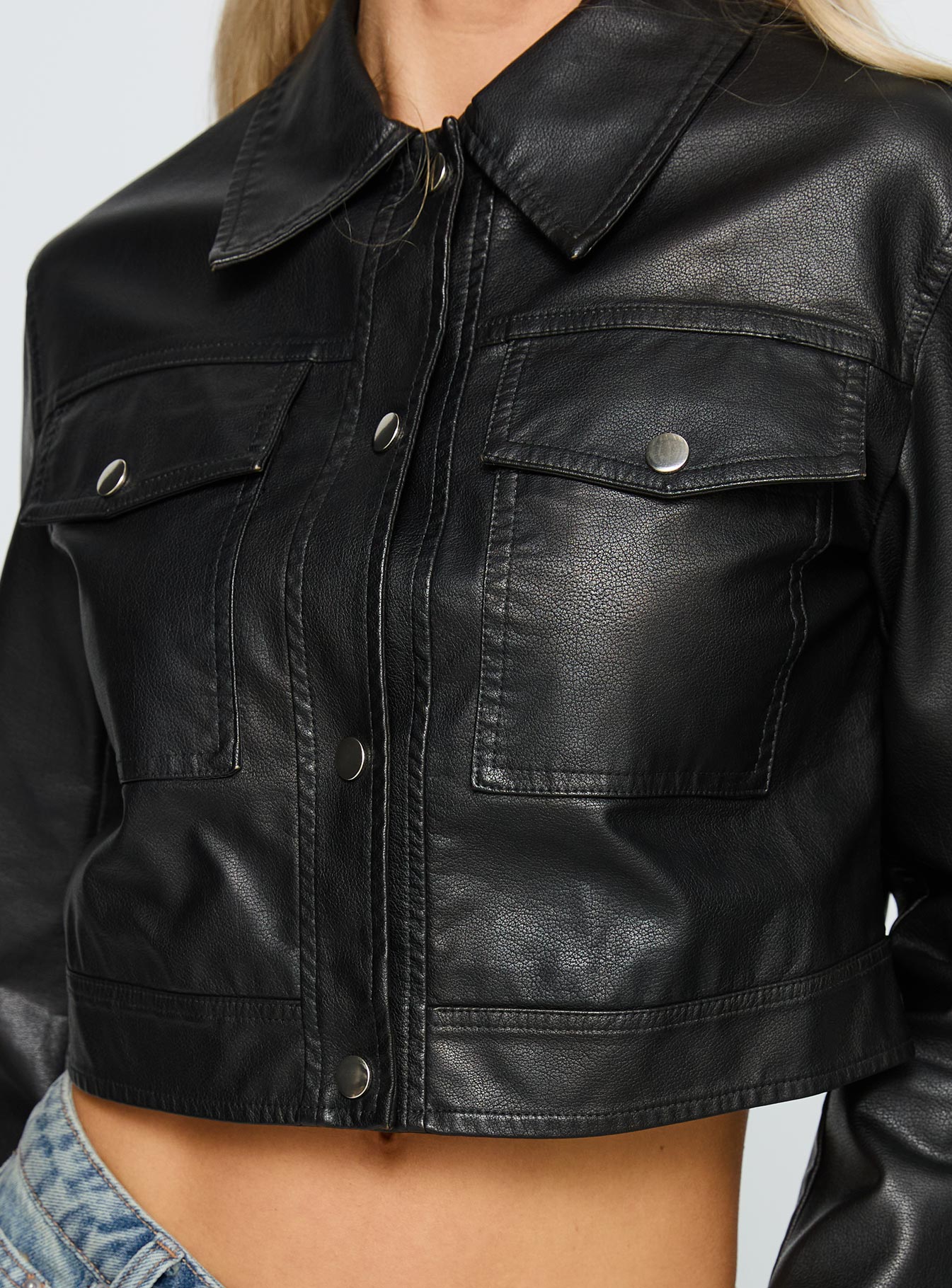 Chosen Ones Cropped Faux Leather Jacket Black