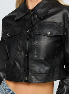Chosen Ones Cropped Faux Leather Jacket Black