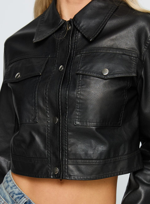 Chosen Ones Cropped Faux Leather Jacket Black