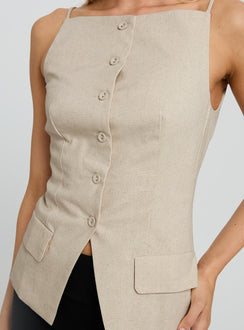 Embark Button Up Top Beige