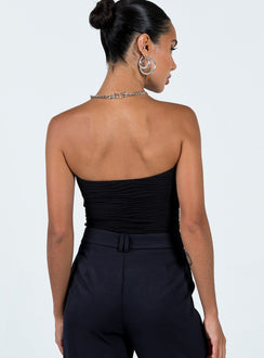 back view of model wearing Princess Polly Makena Strapless Bodysuit Black Sleeveless straight 