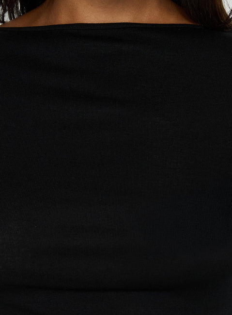 Long Weekends Semi-Sheer Long Sleeve Top Black