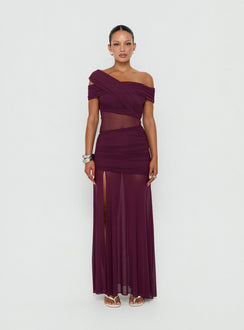 Loran Mesh Draped Maxi Dress Wine