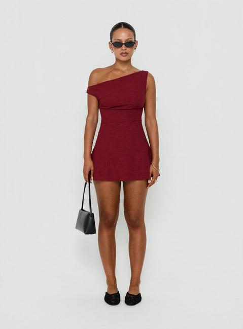 Anjela Off Shoulder Playsuit Cherry