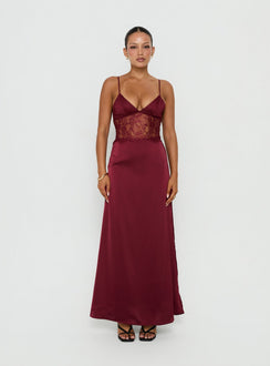 Lusta Plunge Lace Maxi Dress Cherry