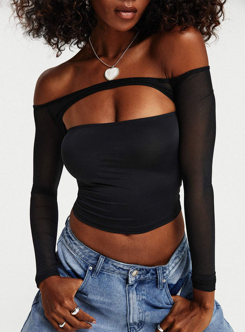 product Princess Polly Sleeveless High Neck  Kampton Off The Shoulder Top Black