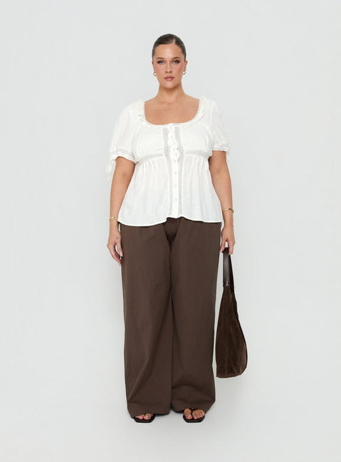 Indianah Pleat Lace Panel Blouse Top White Curve