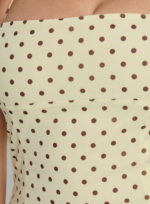 Delamere Mini Dress Yellow / Brown Polka Curve