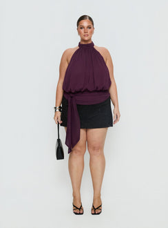Faythe High Neck Tie Top Berry Curve
