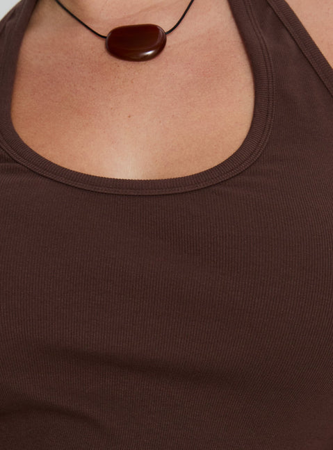 Baseline Scoop Halter Rib Tank Brown Curve