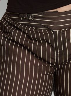 Winslie Thick Waistband Buckle Pants Chocolate Stripe Curve