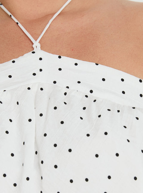 Moonlit Top White Polka Curve