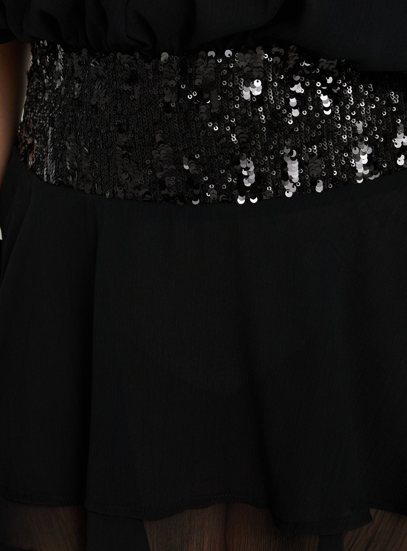 Zenayda Drop Waist Sequin Mini Dress Black Curve
