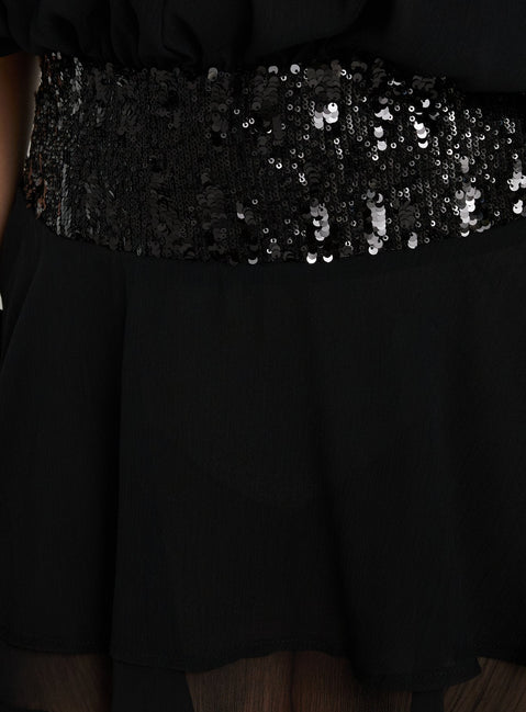 Zenayda Drop Waist Sequin Mini Dress Black Curve
