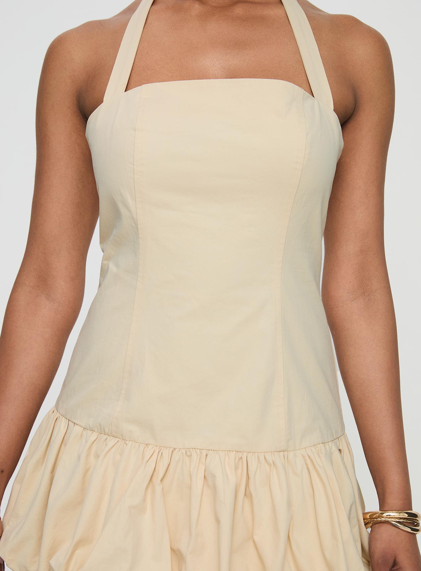 back view of model wearing Princess Polly Sofia Mini Dress Cornsilk Square Neck 