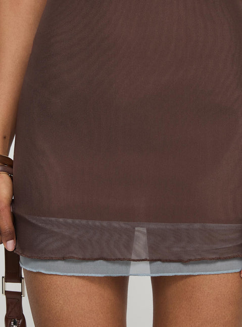 product Princess Polly Ren Mini Dress Brown/ Blue Boat Neck 