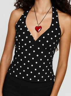 Alter Of Love Halter Top Black Polka