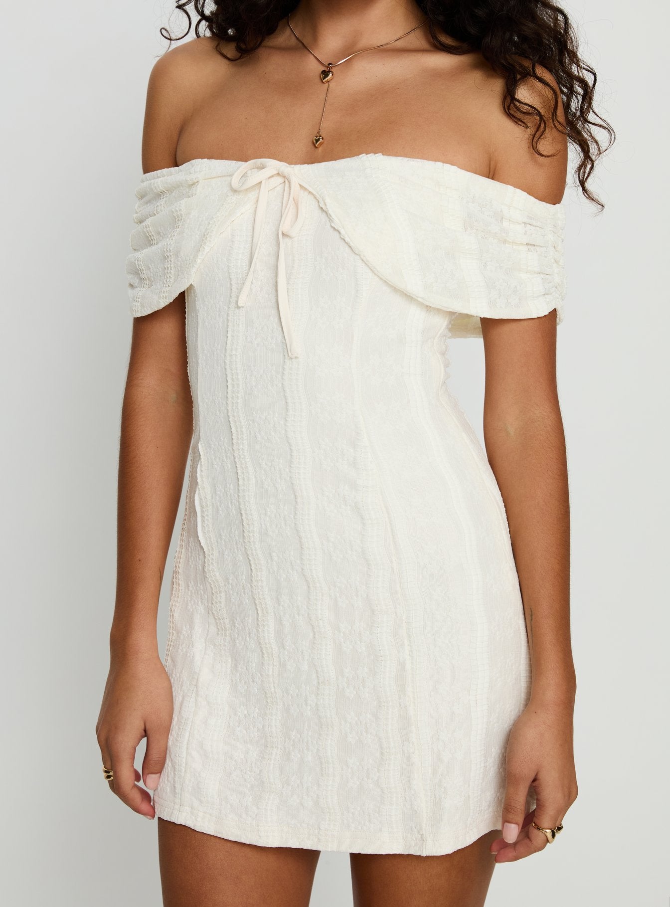 Colettie Off Shoulder Mini Dress Cream