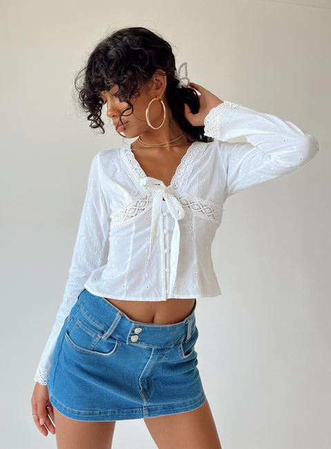 product Princess Polly Full Sleeves V-Neck  Dominico Shirt Ivory