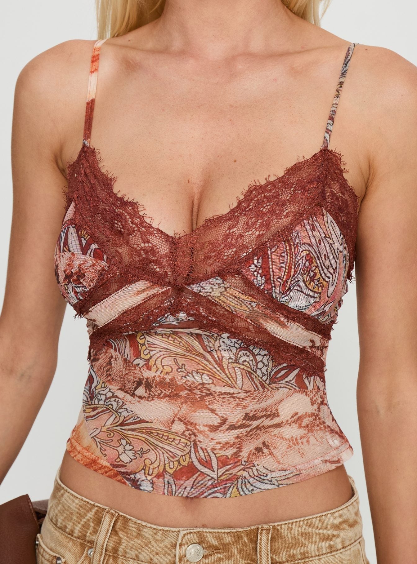 Loraleigh Lace Trim Cami Top Orange Multi