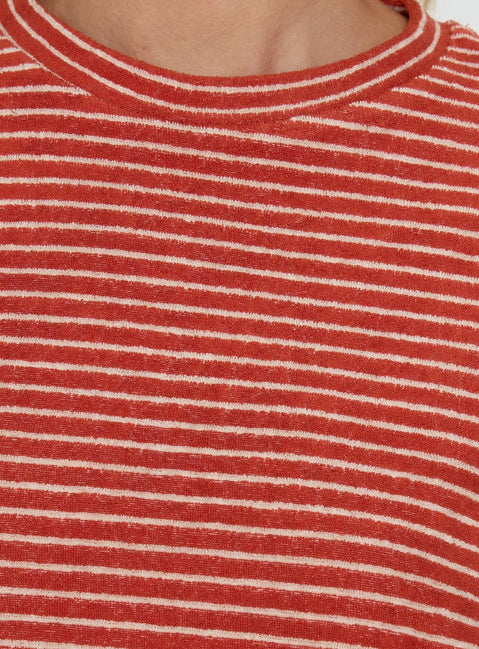 Rubez Terry Towelling Boxy Top Burnt Orange Stripe