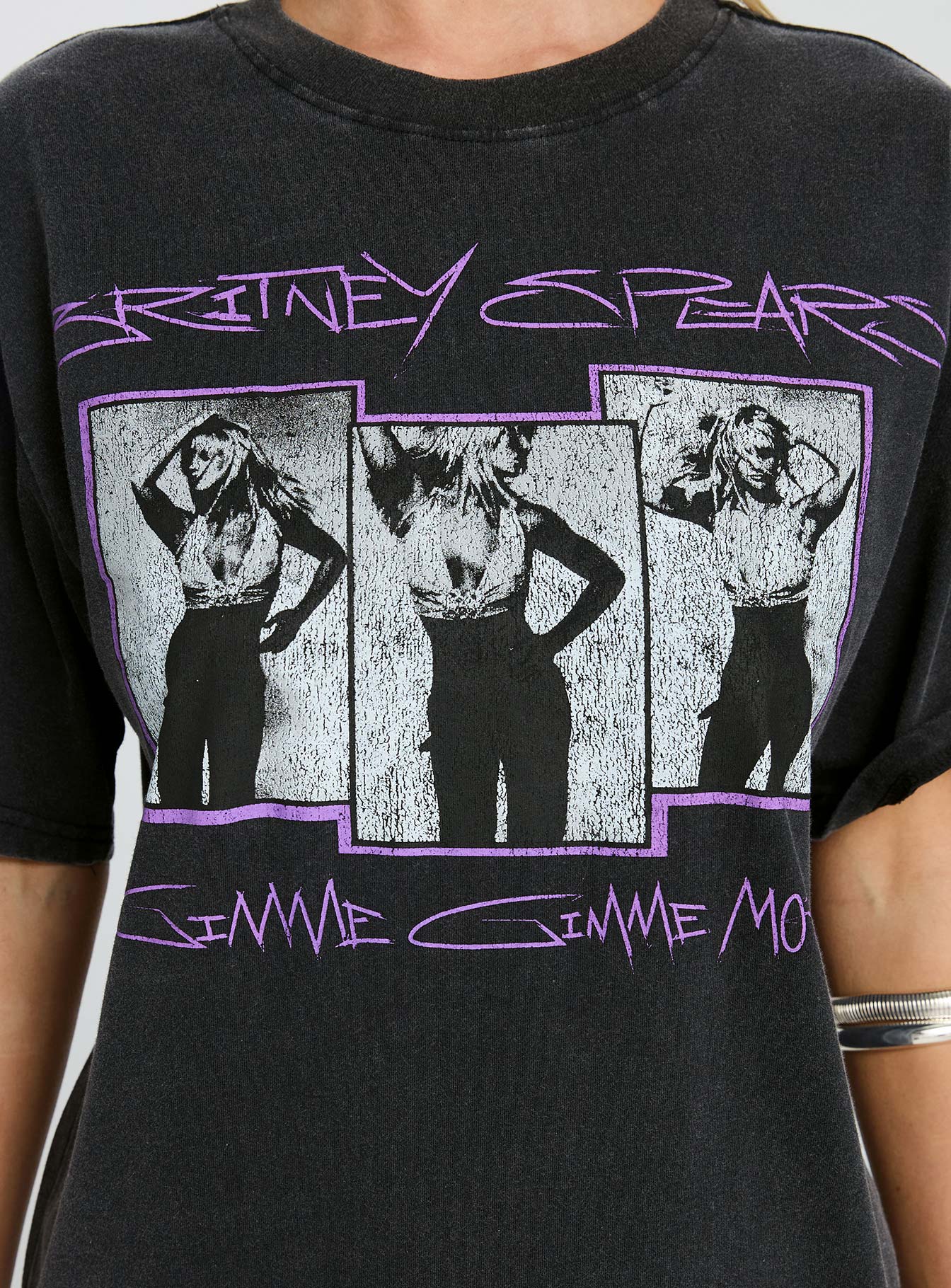 Britney Spears Gimme More Oversized Graphic Top Washed Black
