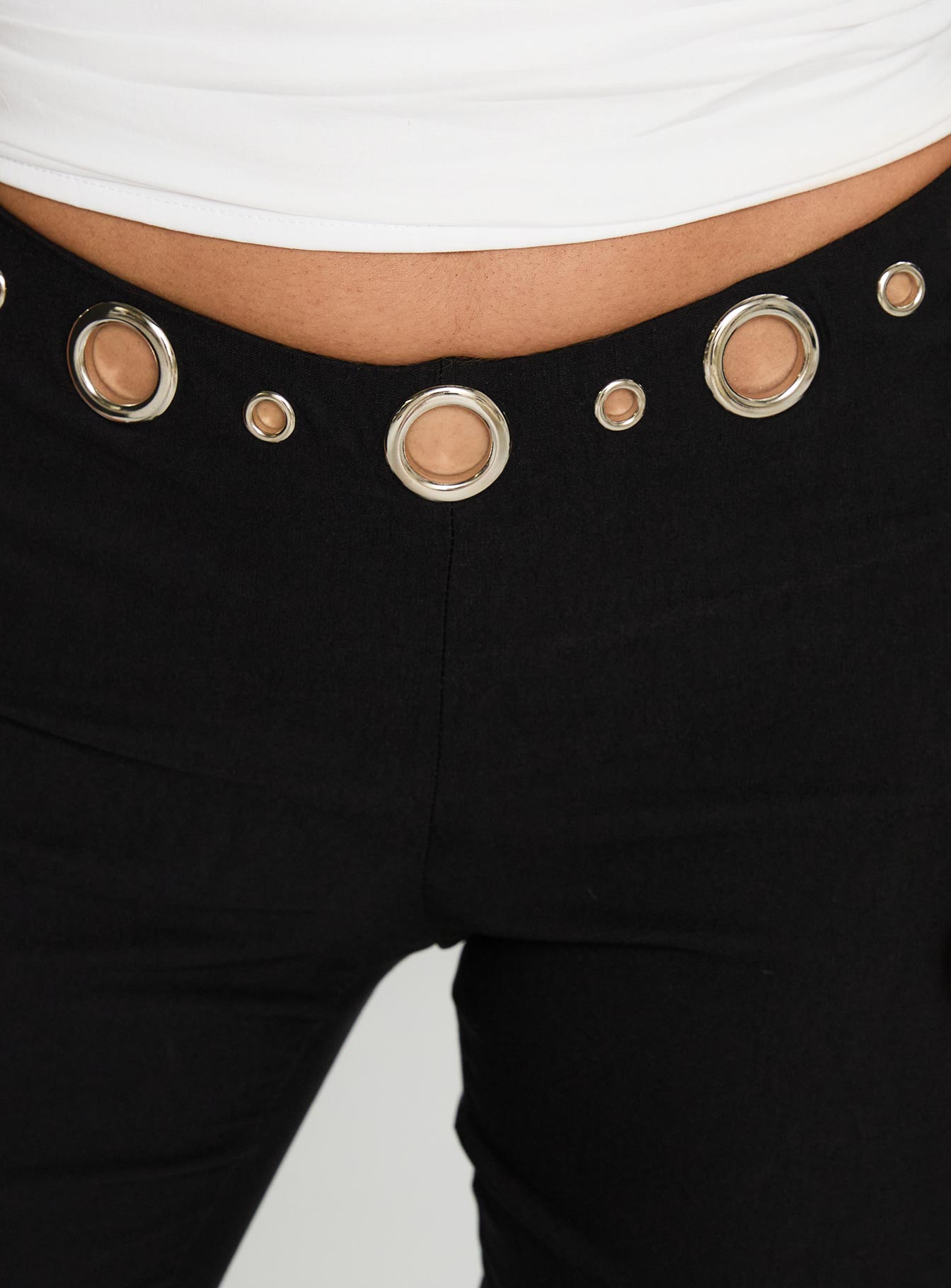 product Princess Polly True Grit Eyelet Flare Pants Black Low Rise Pants 