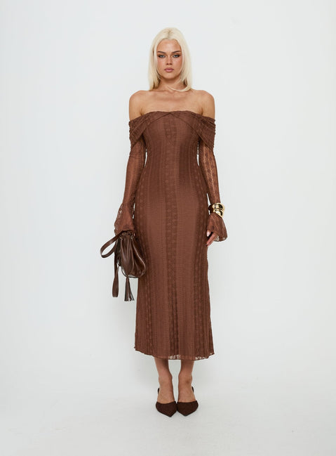 Perdita Long Sleeve Lace Maxi Dress Chocolate