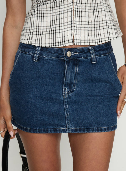 Annaleah Low Rise Denim Skort Mid Blue