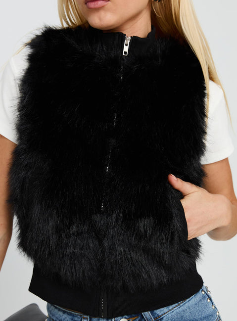 More Clarity Faux Fur Vest Black