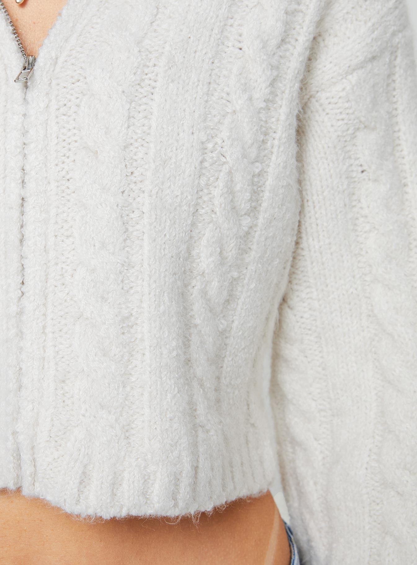 Quiet Night Cable Knit Sweater Cream Princess Polly  Cropped 