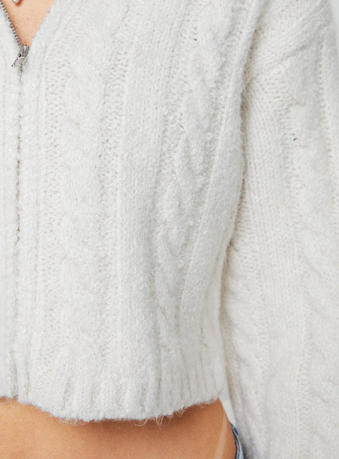 Quiet Night Cable Knit Sweater Cream Princess Polly  Cropped 