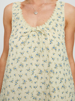 Antiquity Swing Mini Dress Yellow / Blue Floral