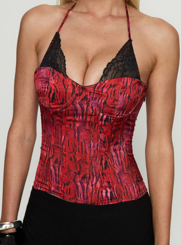 Joylene Lace Up Corset Red / Black