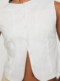 back view of model wearing Princess Polly Aguilera Top White Sleeveless Crew Neck 