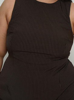 Yumiko Romper Brown Pinstripe Curve