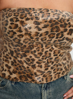 product Princess Polly Learn To Fly Strapless Sequin Top Leopard Curve Sleeveless straight 