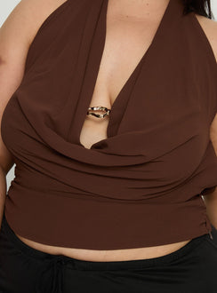 Treat You Better Plunge Hardware Detail Top Chocolate Curve