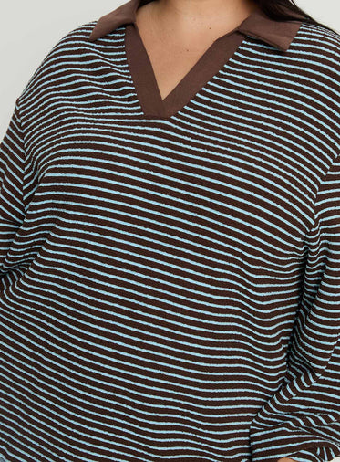 Rigbys Collared Jumper Brown / Blue Stripe Curve