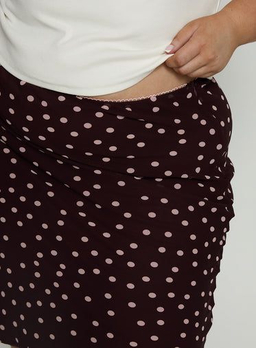 Sydni Midi Bias Cut Skirt Chocolate / Pink Polka Curve