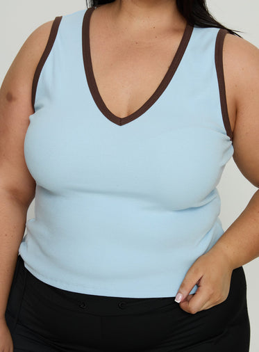 Baseline V Neck Rib Tank Top Blue / Brown Curve